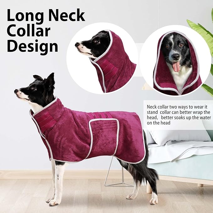 Dog Bathrobe Towel Dog Drying Coat - Super Absorbent Bath Robe for Drying Dogs Large, Soft Adjustable Collar & Belly Strap Fast Drying Coat Pet Dog Cat Bath Robe Towel (Purple, Small)