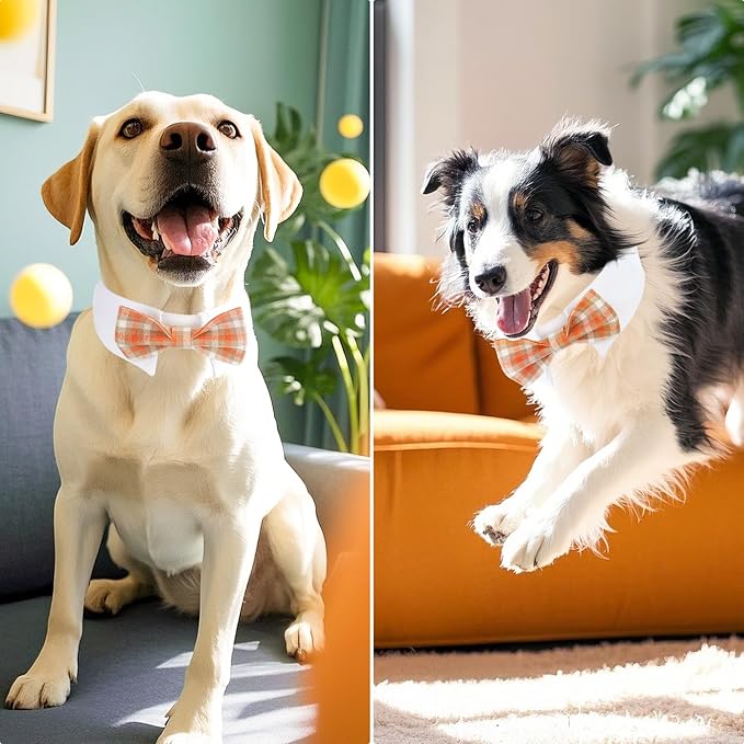 Segarty Dog Bow Tie, Adjustable Orange Plaid Bowtie Collar for Dogs, Large Dog Neck Tie Tuxedo Comfortable Cotton Boy Pets Grooming Accessories for Formal Wedding Holiday Birthday Gift Party