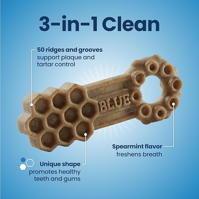 Blue Buffalo Large Dental Chews for Dogs, Daily Dental Care Dog Treats Made in The USA with Natural Ingredients, Chicken & Spearmint (44-oz Box, 28 Count)