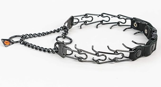 Herm Sprenger Quick Release Dog Training Collar Black Stainless Steel No Pull Collar Easy Leather Buckle Release Unique Tactical Look for Small Dogs (12-19" Neck 2.25mm Links)