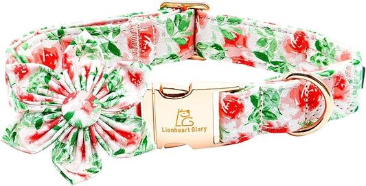 Lionheart glory Dog Collar Flowers Collar Floral Dog Collar with Flower Spring Summer Cute Collar Dog Boy or Girl Dog Collars Soft Durable Adjustable Dog Collars for Large Dogs, Red Roses