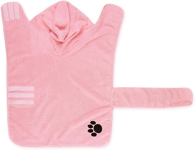 Bone Dry Pet Robe Collection Embroidered Absorbent Microfiber Bath Robe with Adjustable Closure, for Dogs & Cats, Large, Pink