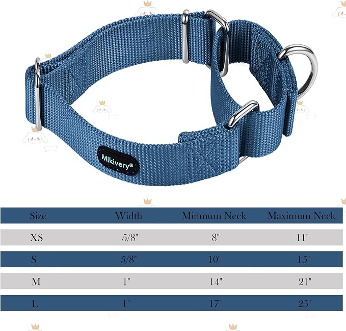 Mikivery Martingale Dog Collar Nylon Adjustable and Safety Training Colourful Comfortable Metal Buckle Pet Collars for Small Medium and Large Dogs