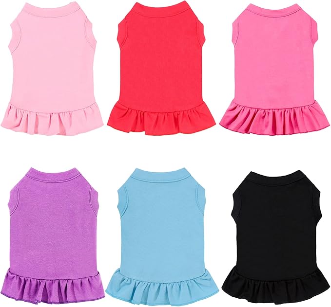 Weewooday 6 Pieces Dog Dresses Shirt Skirt Dog Sleeveless Dress Breathable Pet Shirts with Ruffles Pet Sundress Outfits for and Cats(L Size)