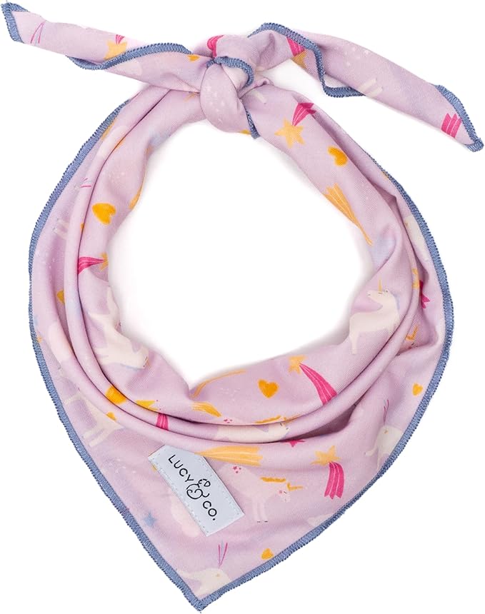 Lucy & Co. Unicorn Magic Bandana - Designer Puppy Accessory. 100% Polyester. Soft, Stylish and Appropriate for Any Occasion. Machine Washable (Large, Purple & Pink Unicorns)
