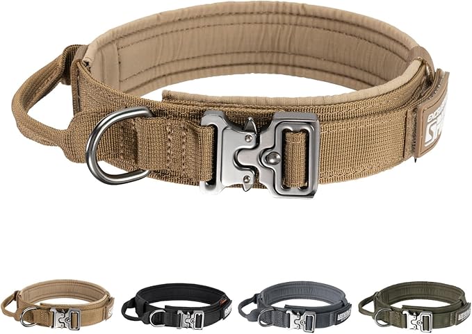 EXCELLENT ELITE SPANKER Tactical Dog Collar Nylon Adjustable Training Collar Military Dog Collar Heavy Duty Metal Buckle with Control Handle for Medium and Large Dogs with Patches(COB-M)