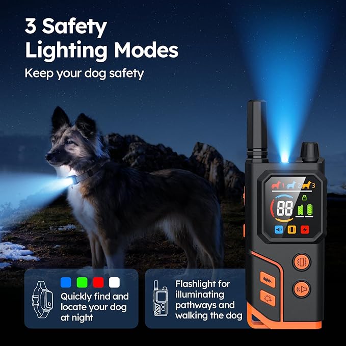 Dog Shock Collar 2 Dogs,4000FT with Flash Light for Night Walks, Dog Training Collar with Remote Control, E Collar with Adjustable Pitch Beep,Vibration and Shock,Rechargeable Waterproof Shock Collar