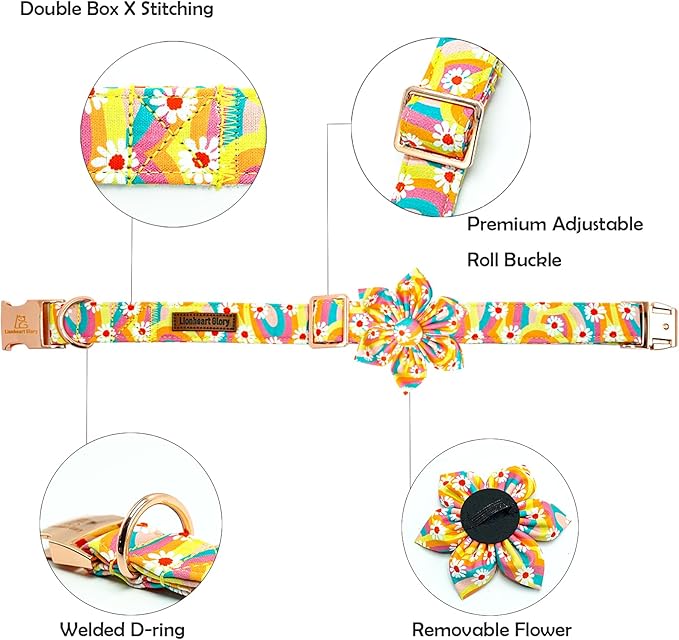 Lionheart glory Dog Collar with Flower, Sunflower Pattern Pet Collar Durable Cute Dog Flower Collars Summer Spring Female Pet Gift Adjustable Dog Collar for Small Dogs