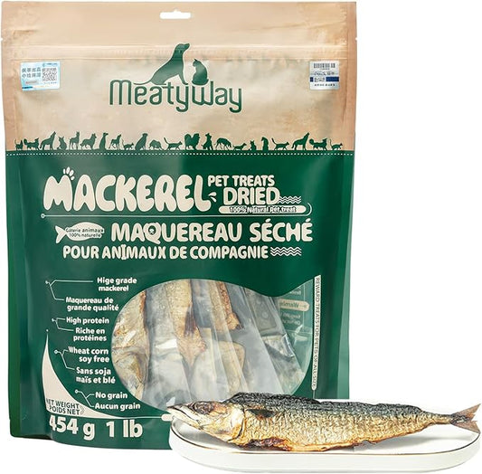 Freeze Dried Mackerel Dog Treats, Healthy High Protein, Low Fat, Grain Free Dog Snacks, Easy to Digest Training Treats, 454g/16 oz. Bag