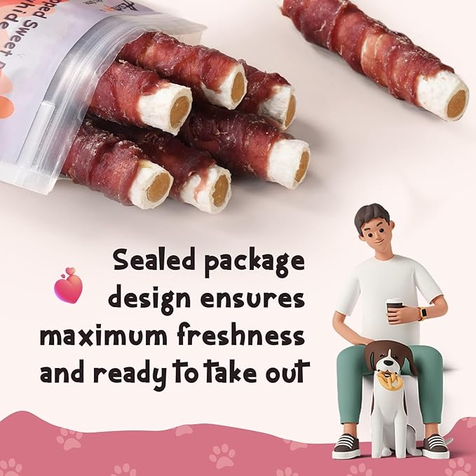 ASMPET Dog Treats for Medium Dogs, Duck Jerky Wrapped Rawhide Sweet Potato Dog Chews Long Lasting High Protein Low Fat Healthy Grain-Free Duck Jerky Dog Treats Large Breed Small Dogs(6pcs)
