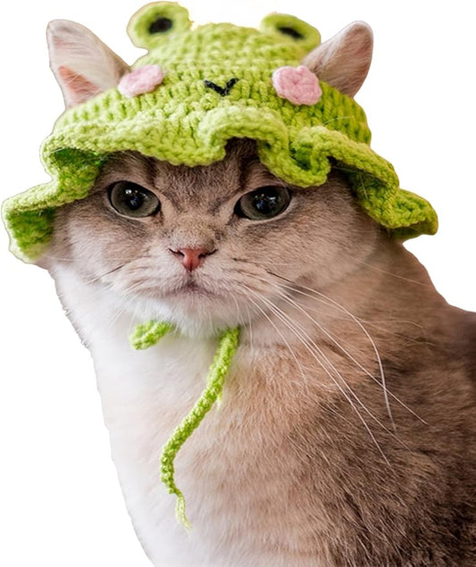 QWINEE Cartoon Design Knit Cute Dog Hat Soft Cat Hat Rabbit Hat Halloween Christmas Party Costume Head Wear Accessories for Puppy Cat Kitten Small Dogs Small Animals Green and Pink Small