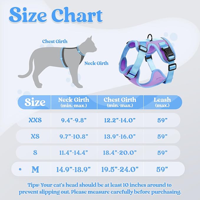 rabbitgoo Cat Harness and Leash Set, Escape Proof Soft Adjustable Vest Harnesses for Outdoor Walking, Easy Control Breathable Kitten Jacket with Reflective Strips, Purple & Blue, M