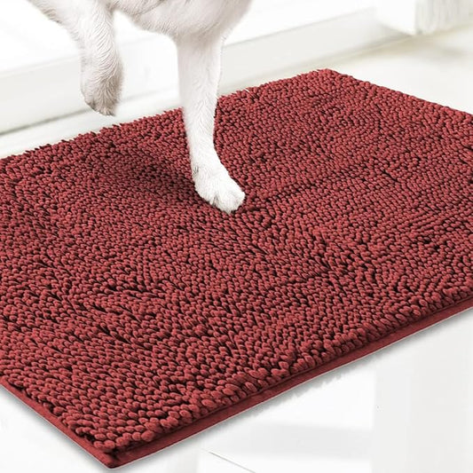 Muddy Mat® AS-SEEN-ON-TV Highly Absorbent Microfiber Door Mat and Pet Rug, Non Slip Thick Washable Area and Bath Mat Soft Chenille for Kitchen Bathroom Bedroom Indoor and Outdoor - Red 24" x 96"