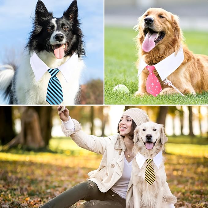 Segarty Dog Neck Tie Collar, 6 Pack Adjustable Cute Pet Ties Collars Grooming Accessories Formal Wedding Costume for Medium Large Dogs, Dog Necktie Set Blue Pink Yellow Plaid Birthday Holiday (XL)