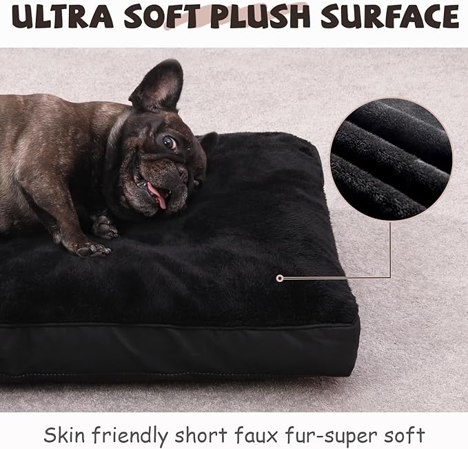 Dog Crate Bed Waterproof Deluxe Plush Dog Beds with Removable Washable Cover Anti-Slip Bottom Pet Sleeping Mattress for Large, Medium, Jumbo, Small Dogs, 23 x 17 inch, Black