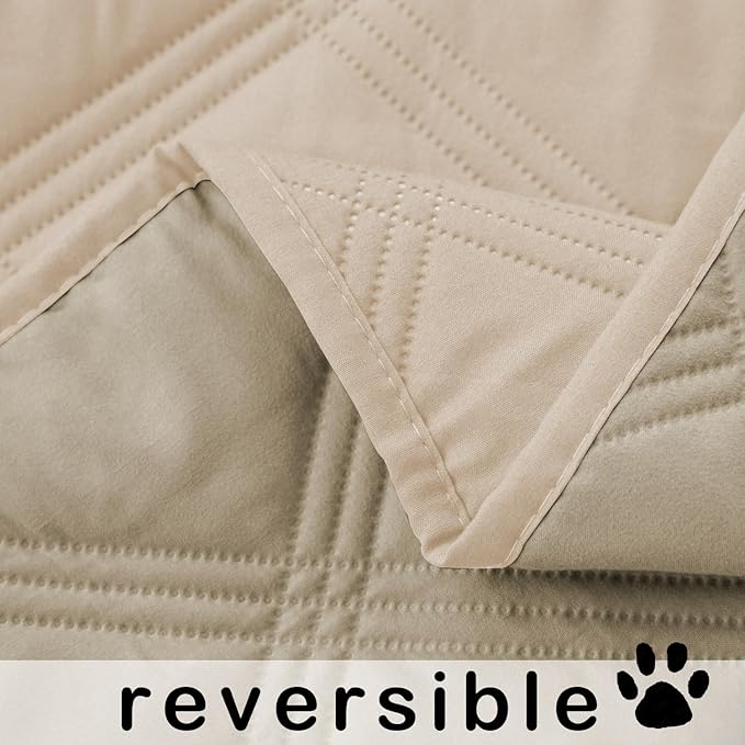 fuguitex Waterproof Dog Blanket Reversible for Small Dogs Resistant Leakproof Washable Couch Cushion Bed Protector Cover for Indoor Furniture Pet Friendly(30"*90",Beige+Khaki