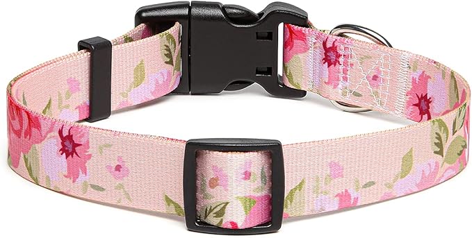 Adjustable Dog Collar with Patterns, Ultra Comfy Soft Nylon Breathable Pet Collar for Small Medium Large Dogs (S, Rose)