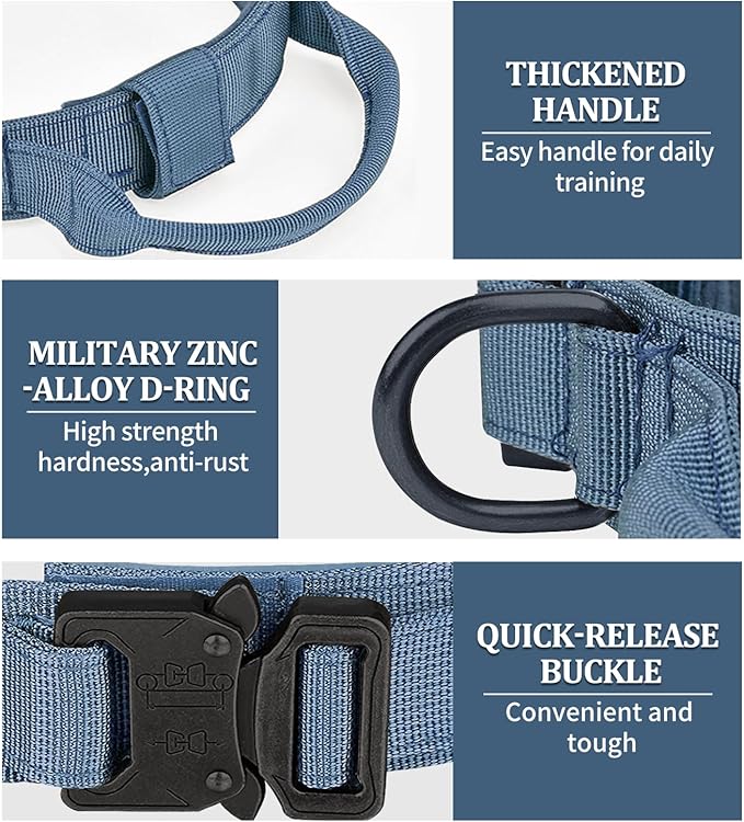 COOYOO 3-Piece Tactical Dog Collar Set - Adjustable Military Nylon with Control Handle and Heavy Metal Buckle for Medium & Large Dogs