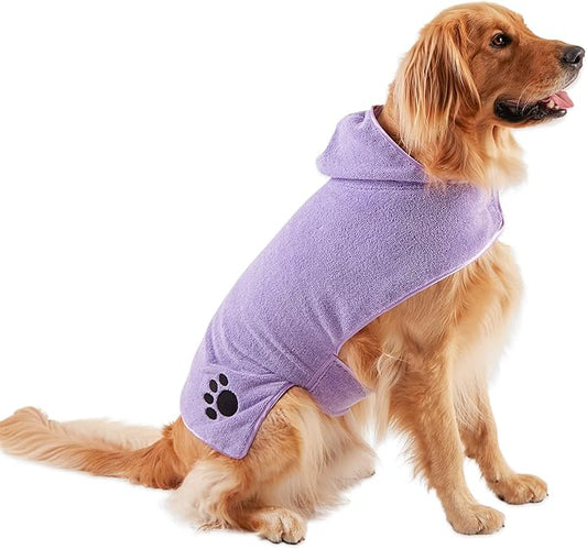 Bone Dry Pet Robe Collection, Embroidered Absorbent Microfiber Bath Robe with Adjustable Closure, for Dogs & Cats, Large, Lavender