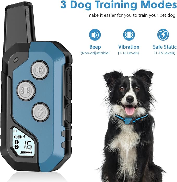 Shock Collar for Dogs, IP67 Waterproof Dog Training Collar with Remote, 3 Training Modes with Beep, Vibration, and Safe Static, Rechargeable E Collar for Large Medium