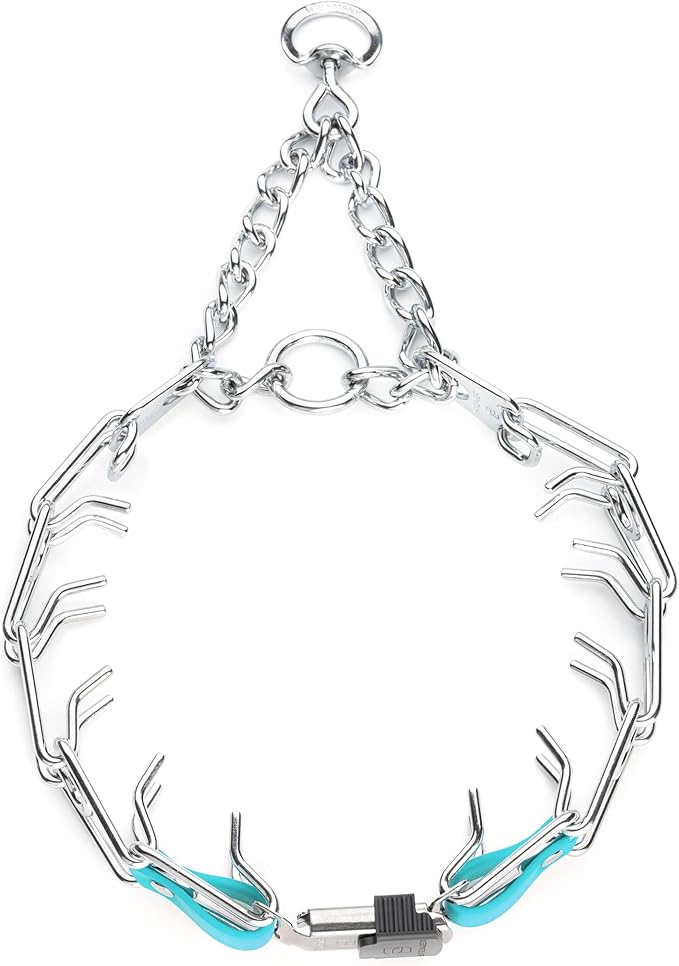 Herm Sprenger Chrome Plated Steel Dog Collar with Quick Release ClicLock Buckle and Biothane Insert Training Collar for Dogs Made in Germany (Sky Blue, 25in x 4.0mm(Neck Size up to21-22in))