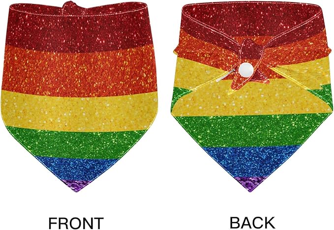 2 Pack Dog Bandanas LGBT Glitter Rainbow Pride Flag Milk Silk Pet Bandana Scarf Snap Button Triangle Bibs Kerchief Set Pet Holiday Accessories Decor for Small to Large Puppy Dogs Cats Large