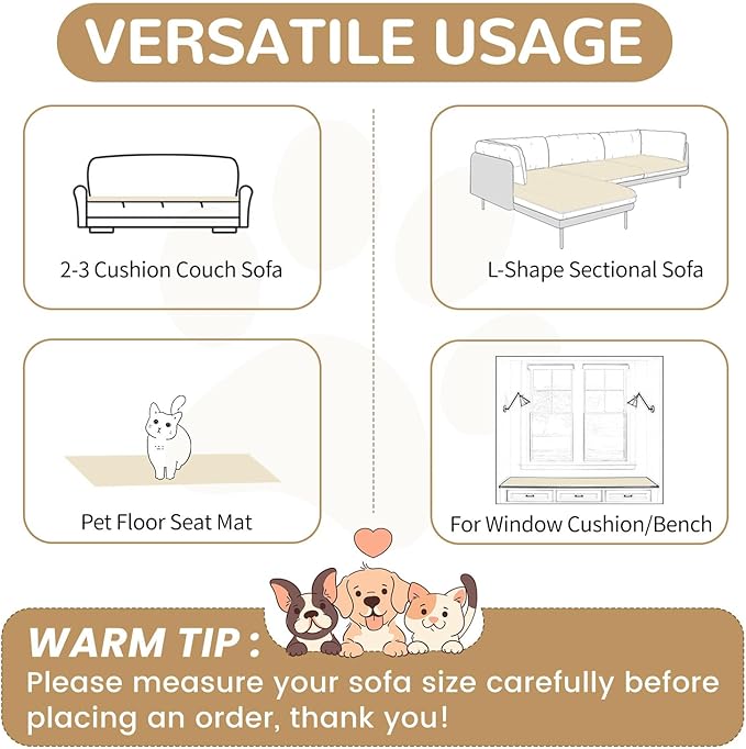 OTOB Couch Cover for Dogs Washable, Non Slip Plush Sofa Covers, Soft Fuzzy Durable Kids Pet Friendly Furniture Protector Covers (Cream, 27.6" x 70.9")