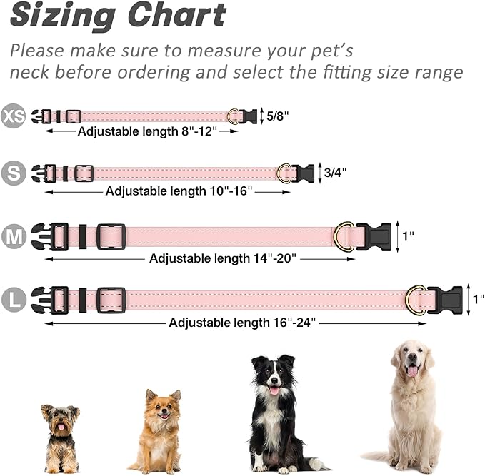 Reflective Dog Collar for Small Dogs Cats, Cute Adjustable Heavy-Duty Nylon Puppy Collars for Boy and Girl Female, Soft Pet Accessories with Quick Release Buckle, Neck 10-16", Pink