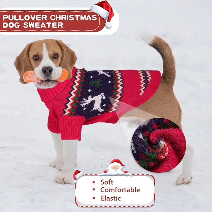 Queenmore Knitted Pullover Christmas Sweater - Turtleneck Dog Christmas Outfit, Warm Dog Sweaters for Small Dogs, Boys or Girls XL