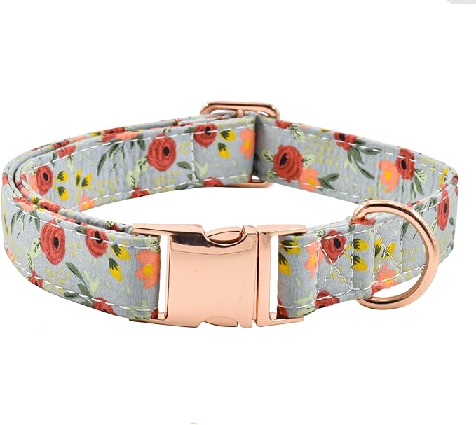 Metal Buckle Dog Collar, Durable Adjustable Dog Collar Soft for Small Medium Large Dogs (001-Flower11, L(15-23in))