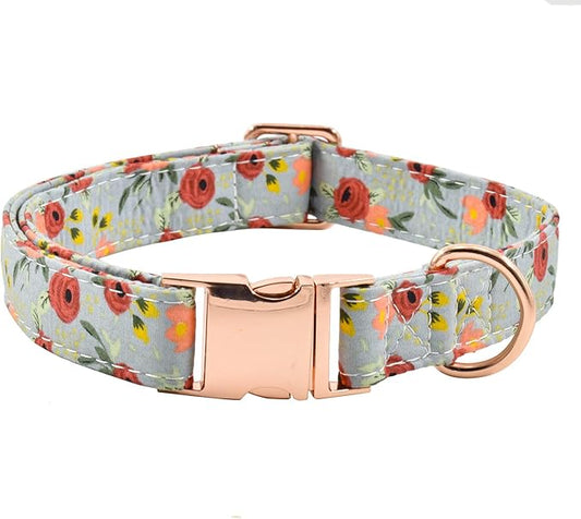 Metal Buckle Dog Collar, Durable Adjustable Dog Collar Soft for Small Medium Large Dogs (001-Flower11, L(15-23in))