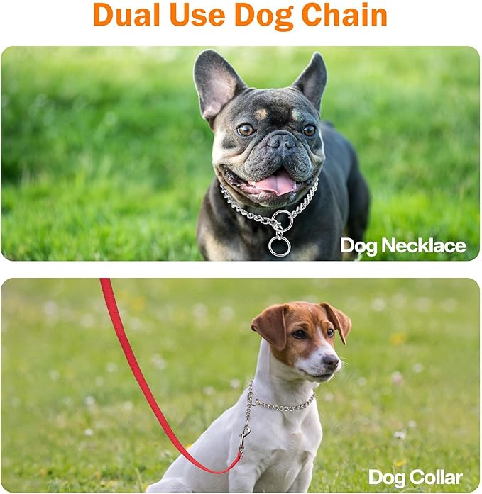 TagME Chain Choke Collar for Dogs, Adjustable Weather Proof Necklace for Small Dogs, Alloy Steel Pet Training Collar