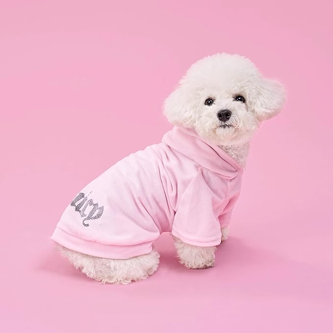 Juicy Couture Bling Velour Pet Hoodie - Pink - XS/S (2-7 lbs.) - Pet Hoodies for Small Dogs or Cats