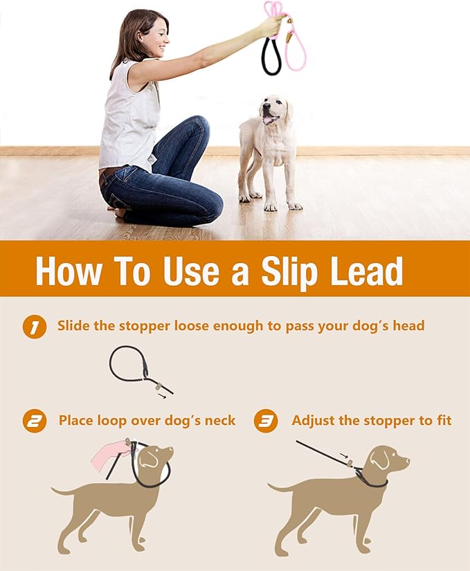 lynxking Slip Lead Dog Leash, 6 FT x 1/2" Heavy Duty Dog Loop Leashes, Comfortable Strong Rope Slip Leash for Dogs