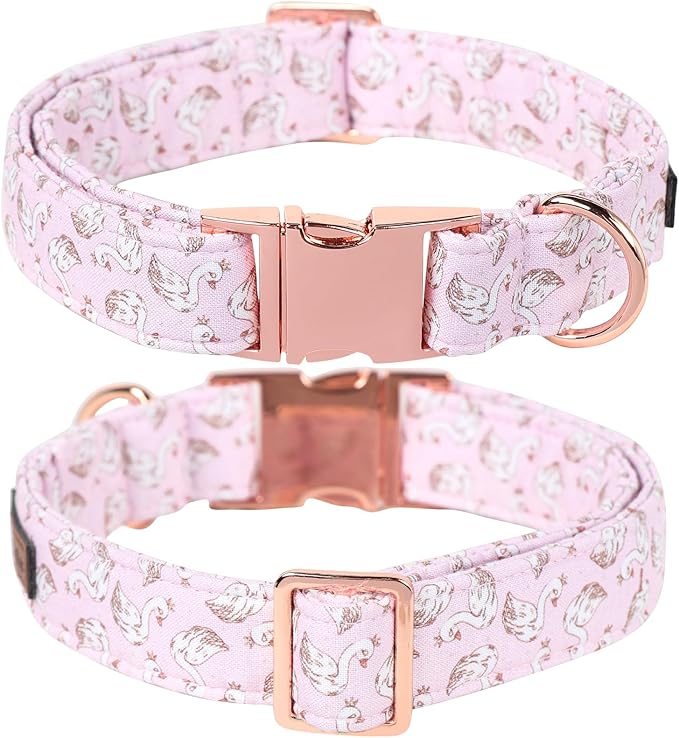 Lionet Paws Design Dogs Collar Cute Pink Sailor Bow Dog Collars for Girl Female Small Medium Dogs with Swan S