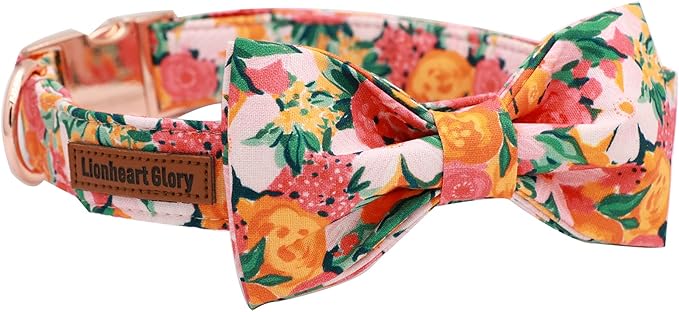 Lionheart glory Premium Floral Dog Collars, Bowtie Dog Collar, Adjustable Heavy Duty Girl Dog Collar with Bow for Small Dogs