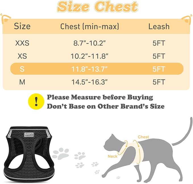 Cat Harness and Leash for Walking Escape Proof, Adjustable Kitten Vest Harness Reflective Soft Mesh Puppy Harness for Outdoor, Comfort Fit, Easy to Control (Black, S)