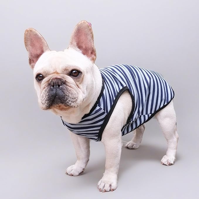 Striped Dog Shirts for Small Dogs Girl,French Bulldog Clothes Frenchie Clothes Sweatshirts Shirts for Dogs,Breathable Cooling Vest Costume Summer Pet Apparel,Blue Striped,S