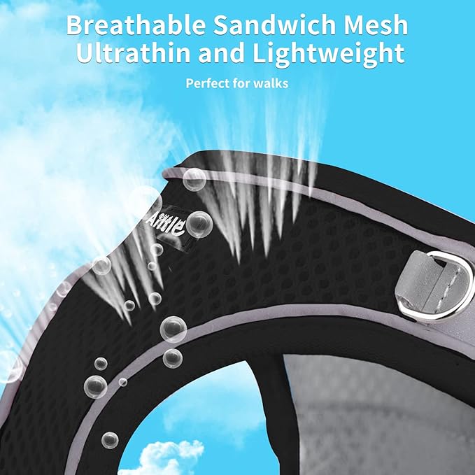 AIITLE Step in Dog Harness and Leash Set - Spring No Pull Escape Proof Vest Harnesses with Soft Mesh and Reflective Bands, Adjustable Pet Outdoor Harnesses for Small and Medium Dogs Black M