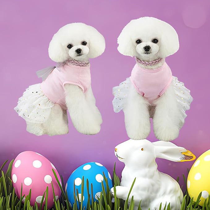 FLAdorepet Happy Easter Dog Dress Pink Bunny Pet Cat Puppy Dresses Tutu Skirt Summer Small Dog Girl Shirt Clothes Rabbit Costume(Rabbit, Large)