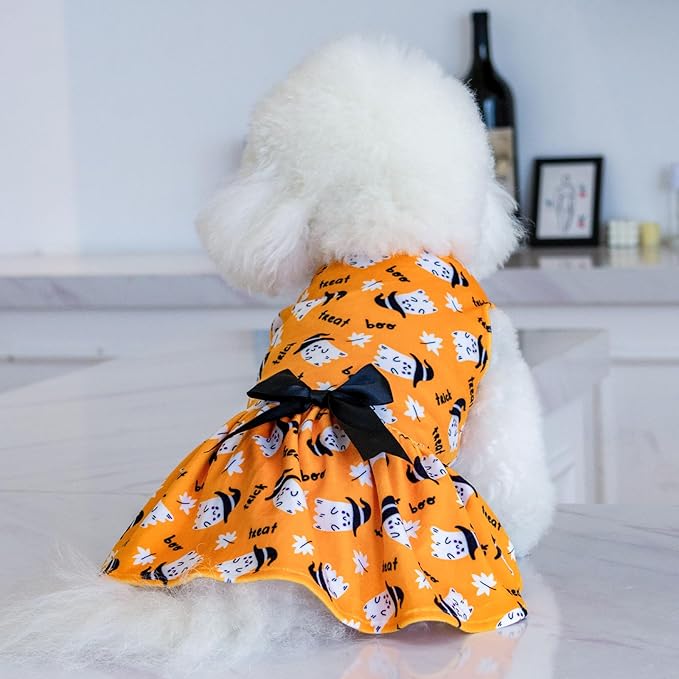 CuteBone Dog Dresses Velvet Holiday Small Dogs Clothes Onesie Pet Apparel Girl Puppy Skirt with Bow Hair Rope CVA28S