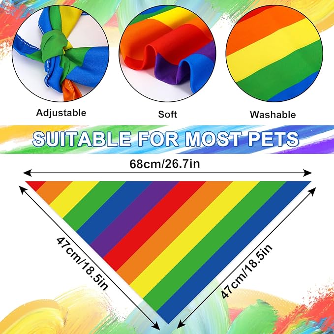 Whaline Rainbow Dog Bandanas Love is Love Pride Triangle Bibs Rainbow Dog Scarf Reversible Double-Sided Pet Neckerchief for Small Medium Large Pet Cat Dog Pride Day Costume Accessories, 4 Pack