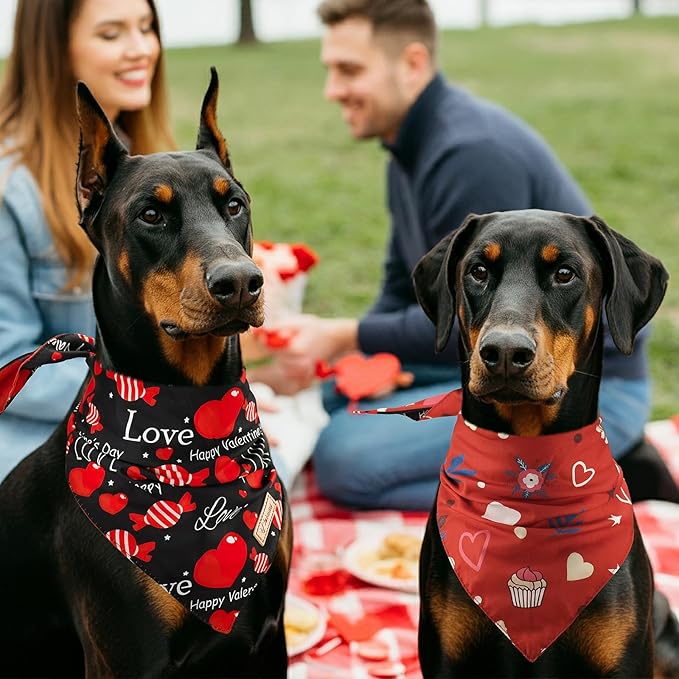 Vehomy 3-Pack Valentine's Day Dog Bandana Reversible Dog Bandanas Love Heart Dog Scarfs Cat Triangular Bibs Pet Valentine Love Bandanas Scarves for Small Medium Large Dogs XL