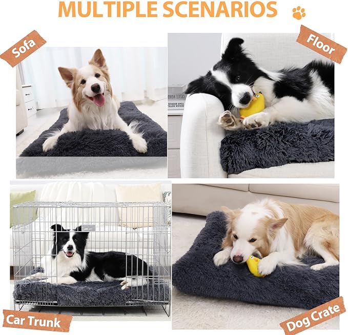 XL Orthopedic Dog Beds Large Sized Dog, Washable Dog Bed with Removable Cover, Waterproof Dog Crate Bed with Non-Slip Bottom, Fluffy Pet Bed 41×27 Inch, Dark Grey