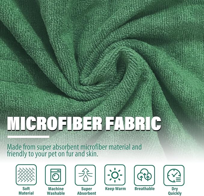 Dog Drying Coat - Fast Drying Dog Towel Robe - Microfiber Super Absorbent Pet Bathrobe, Adjustable Collar & Belly Strap Pet Coat Pet Bath Robe Towel (Large, Green)