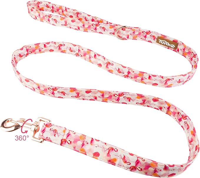 Tunkoo Pink Flamingo Heart Dog Leash - Stylish, Safe, Comfortable for Small Medium Large Dogs Pets Daily Walking M