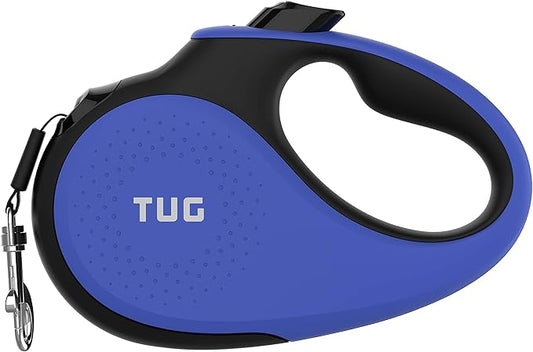 TUG 360° Tangle-Free Retractable Dog Leash with Anti-Slip Handle | 16 ft Strong Nylon Tape | One-Handed Brake, Pause, Lock (Small, Blue)
