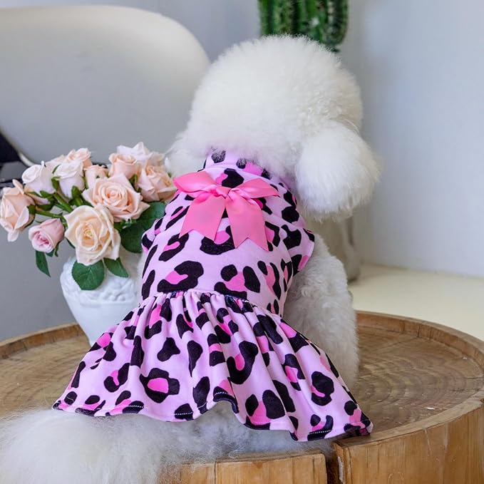 CuteBone Turtleneck Dog Velvet Dress Puppy Skirt Costume Pet Clothes Cat Apparel with Bow Hair Rope for Small Dogs CVD08L