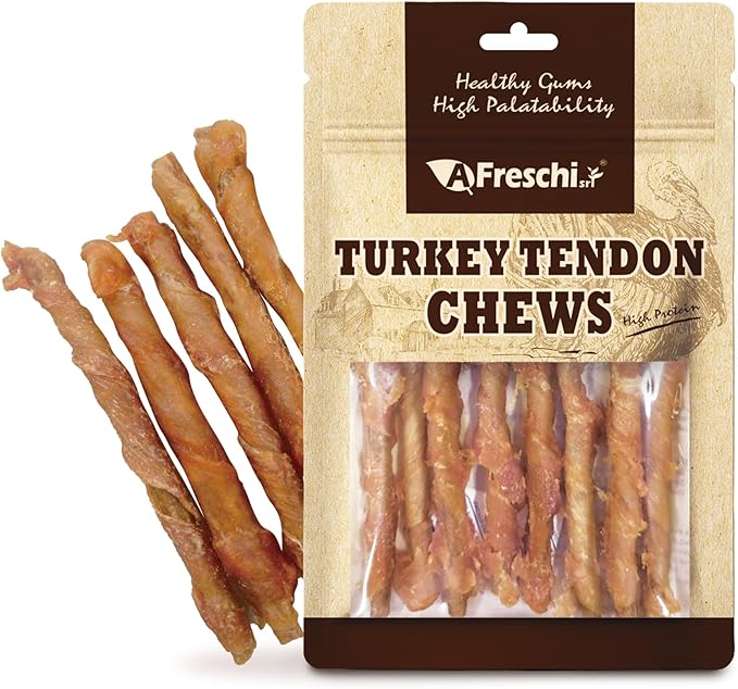 Afreschi Wrapped Turkey Tendon with Chicken Stick 3.5 oz, Turkey Sourced from USA, Dog Treats for Wrapped Series, All Natural Human Grade Dog Treat, Hypoallergenic, Rawhide Alternative