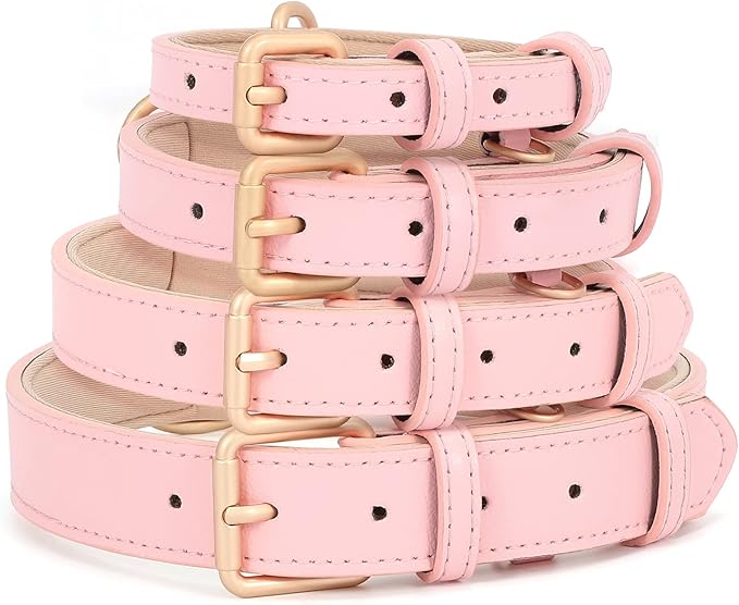 WHIPPY Airtag Leather Dog Collar GPS Tracker Air Tag Puppy Collar Adjustable Soft Leather Padded Dog Collar with Airtag Holder Case for Small Medium Large Dog Pet Backpack,Pink,XS